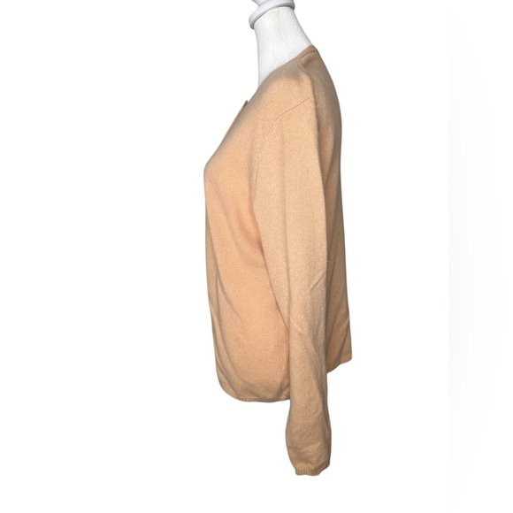 MAG for Bloomingdale’s Classic Crewneck Button-Front Tan Cashmere Luxe Cardigan - Picture 4 of 9